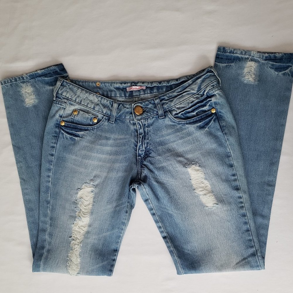 BLUMARINE BLUGIRL FOLLIES Distressed Designer Denim Jeans Sz 30 Light Blue New - Picture 2 of 15